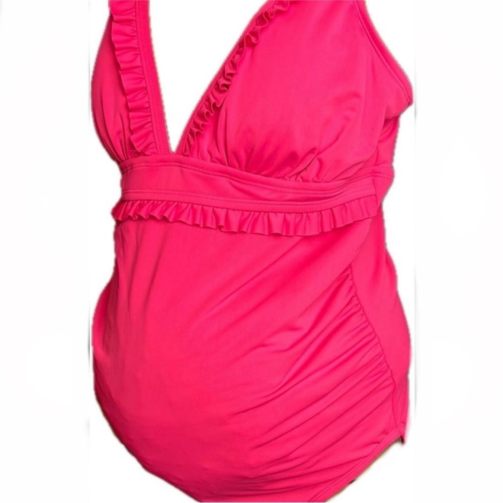 NWT Pink Ruffled Maternity Women's One Piece Swimsuit